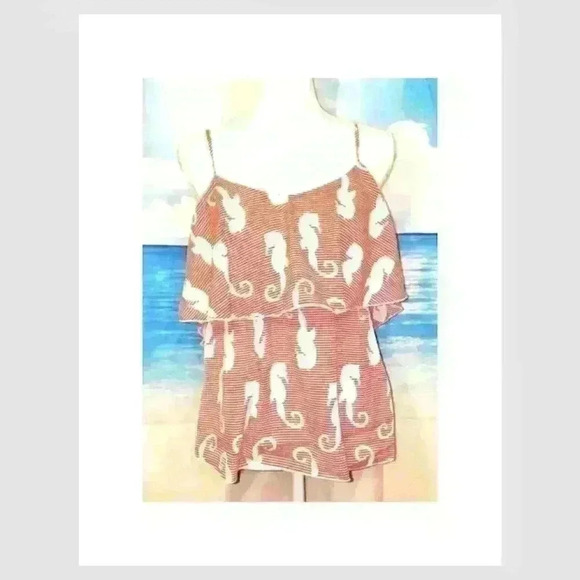 VESTIQUE Womans CAMI Lightweight Layers Seahorse Print CORAL PINK Top size Small - Picture 2 of 5